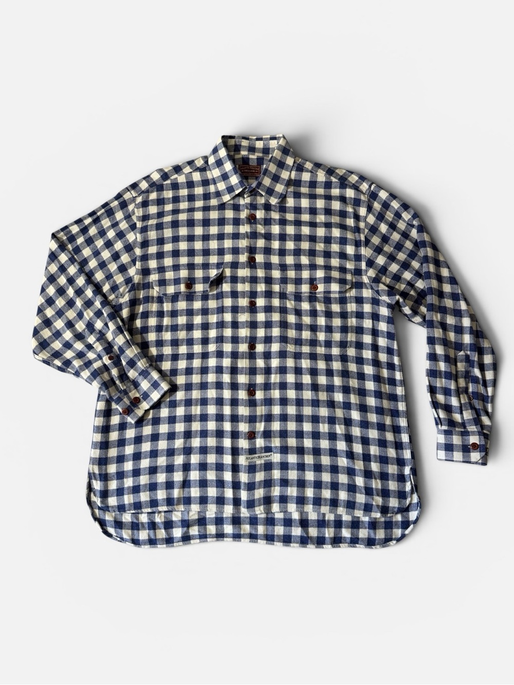 Atlantic Rancher Marsh Wear mens L Large blue white plaid flannel shirt EUC